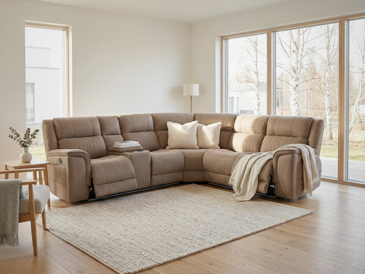 Hanna Electric Corner Recliner Sofa Beige Micro Fabric