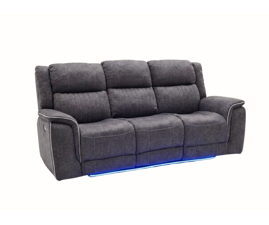Hanna 3 Seater Electric Recliner Sofa in Grey Micro Fabric
