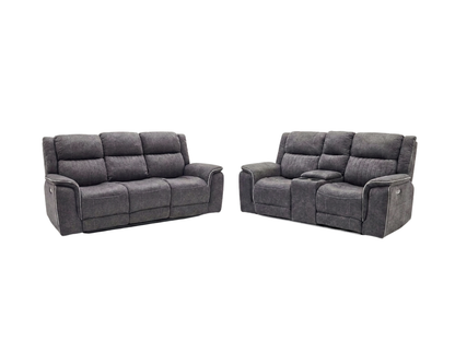 Hanna 3+2 Electric Recliner Sofa Set in Grey Micro Fabric