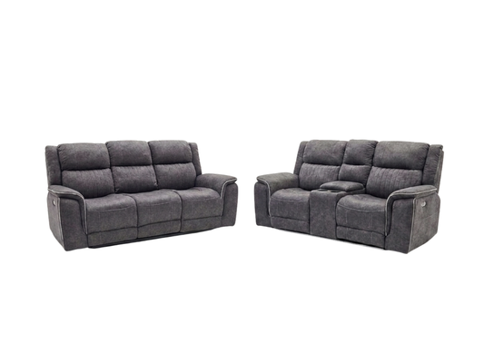 Hanna 3+2 Electric Recliner Sofa Set in Grey Micro Fabric