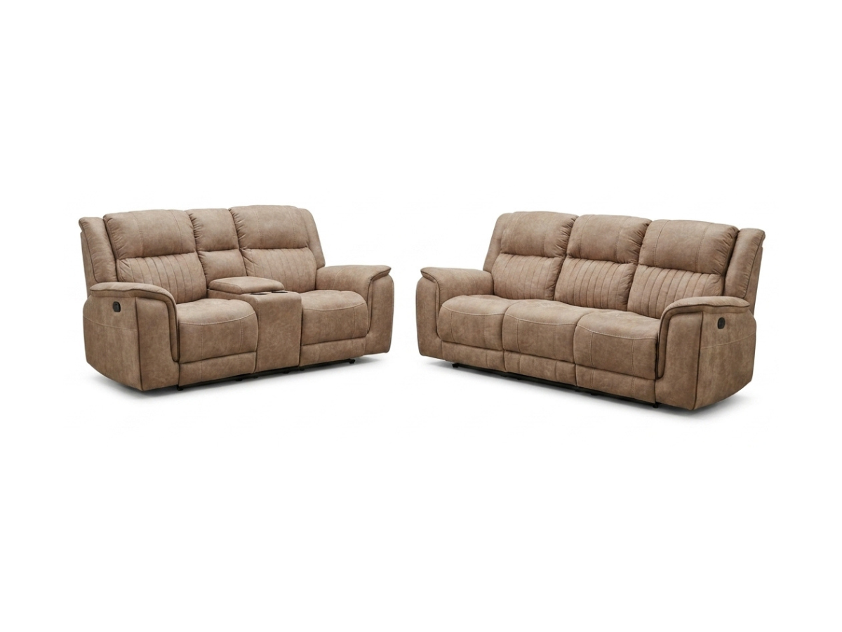 Hanna 3+2 Sofa Set Electric Recliner Beige Micro Fabric