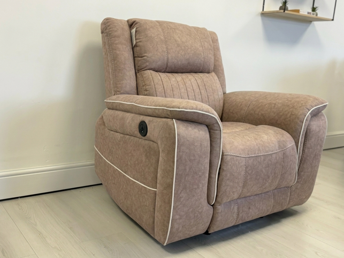 Hanna Electric Recliner Chair Beige Micro Fabric
