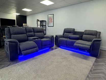 Hanna 3+2 Electric Recliner Sofa Set in Grey Micro Fabric