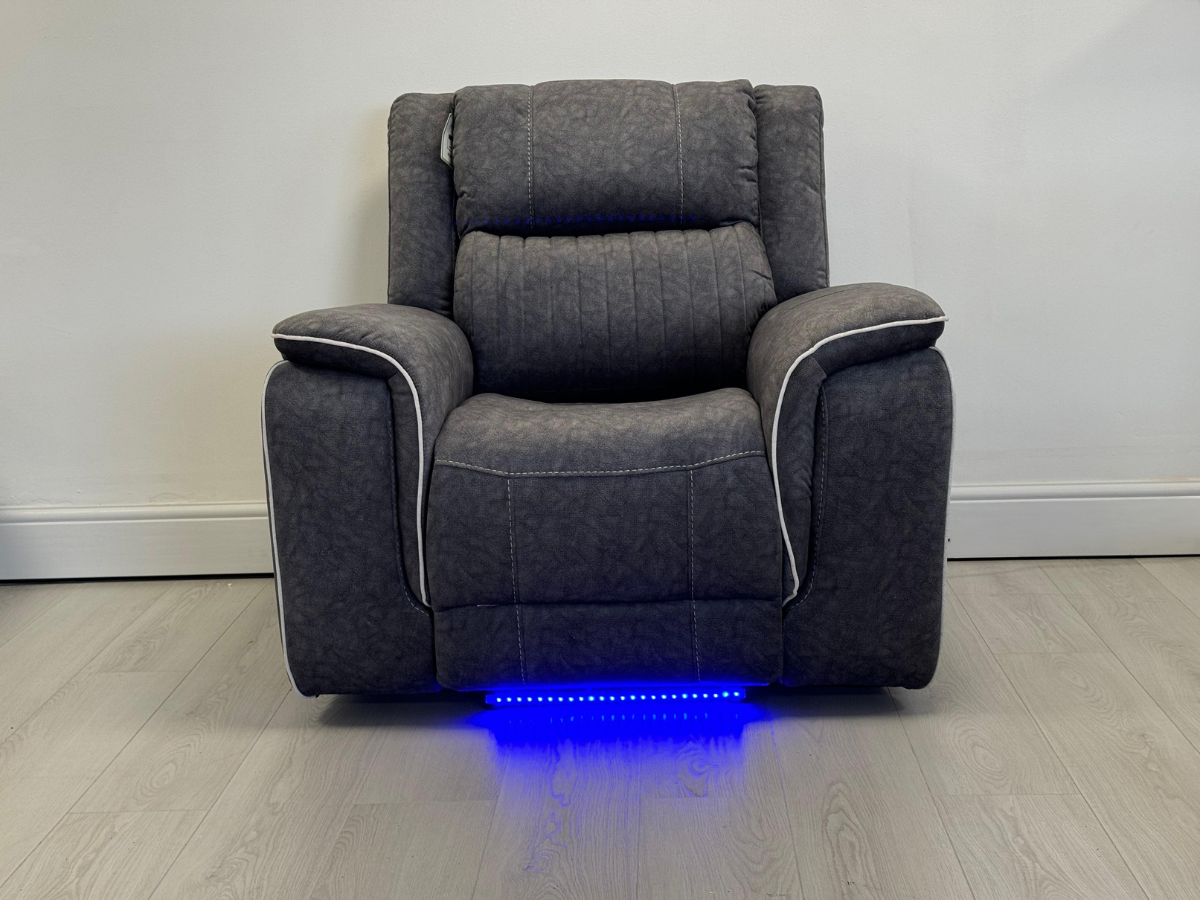 Hanna Electric Recliner Chair Grey Micro Fabric