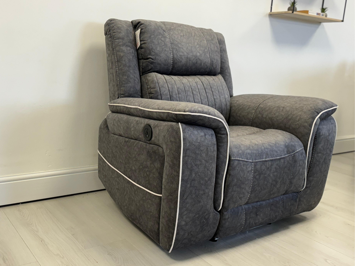 Hanna Electric Recliner Chair Grey Micro Fabric