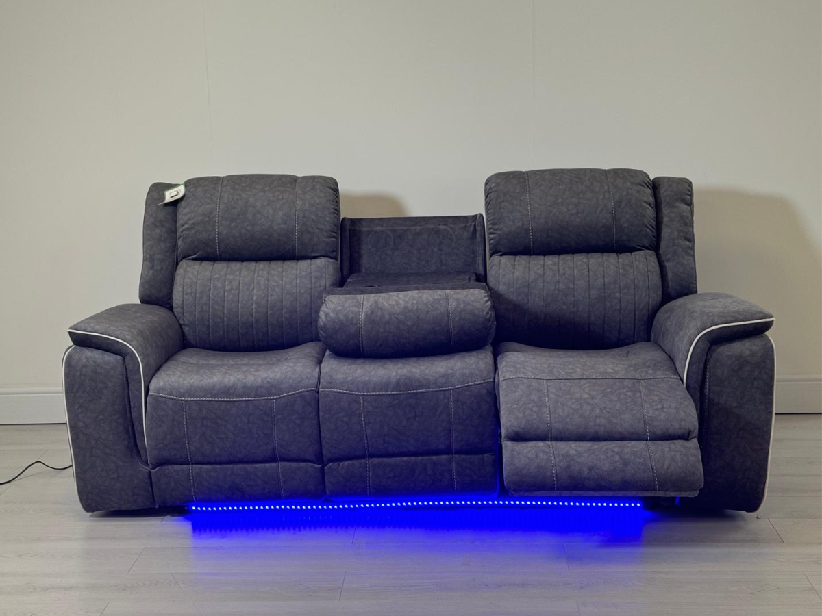 Hanna 3 Seater Electric Recliner Sofa in Grey Micro Fabric