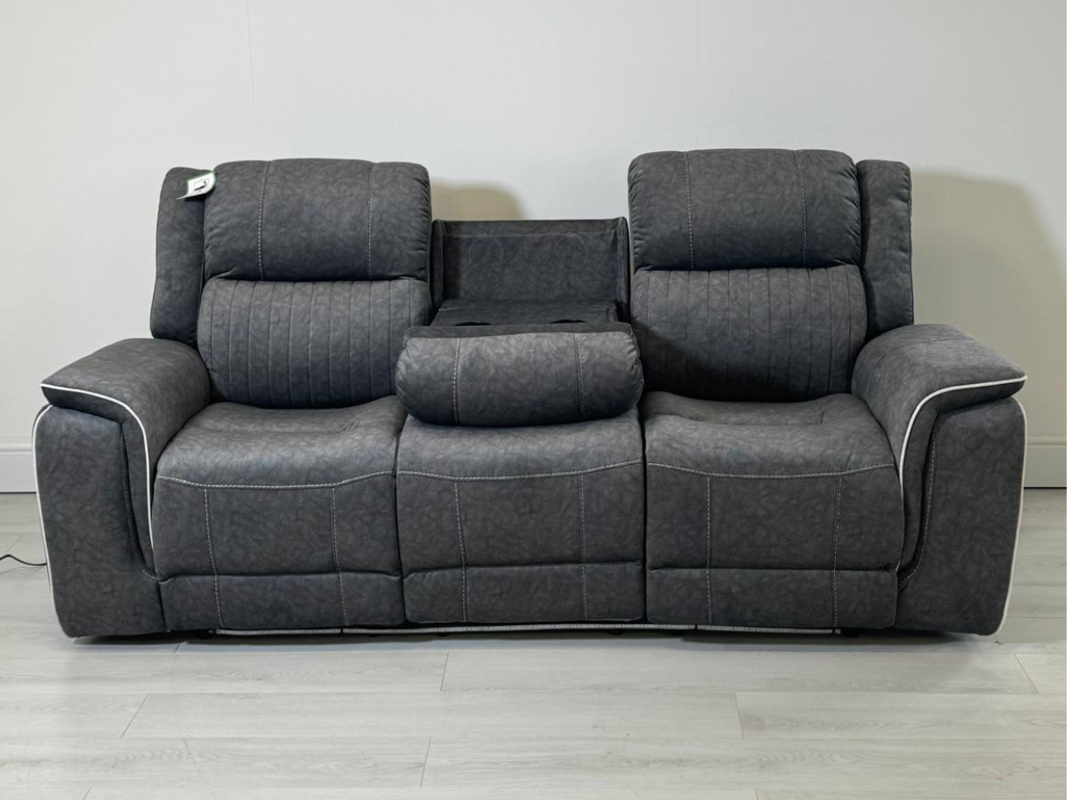 Hanna 3 Seater Electric Recliner Sofa in Grey Micro Fabric