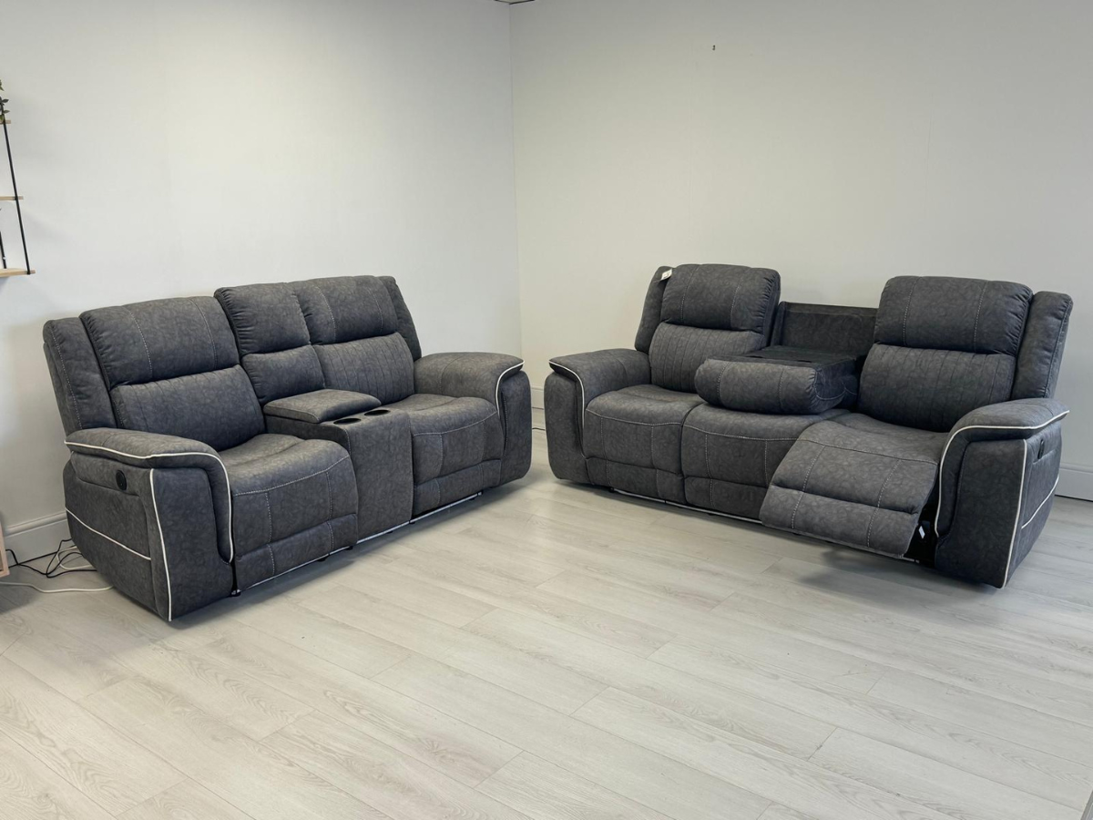 Hanna 3+2 Electric Recliner Sofa Set in Grey Micro Fabric