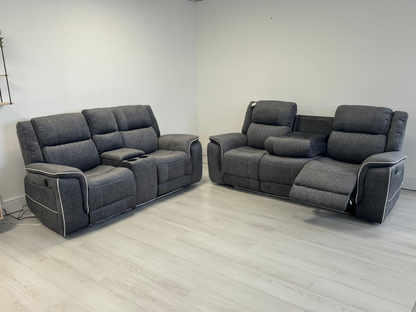 Hanna 3+2 Electric Recliner Sofa Set in Grey Micro Fabric