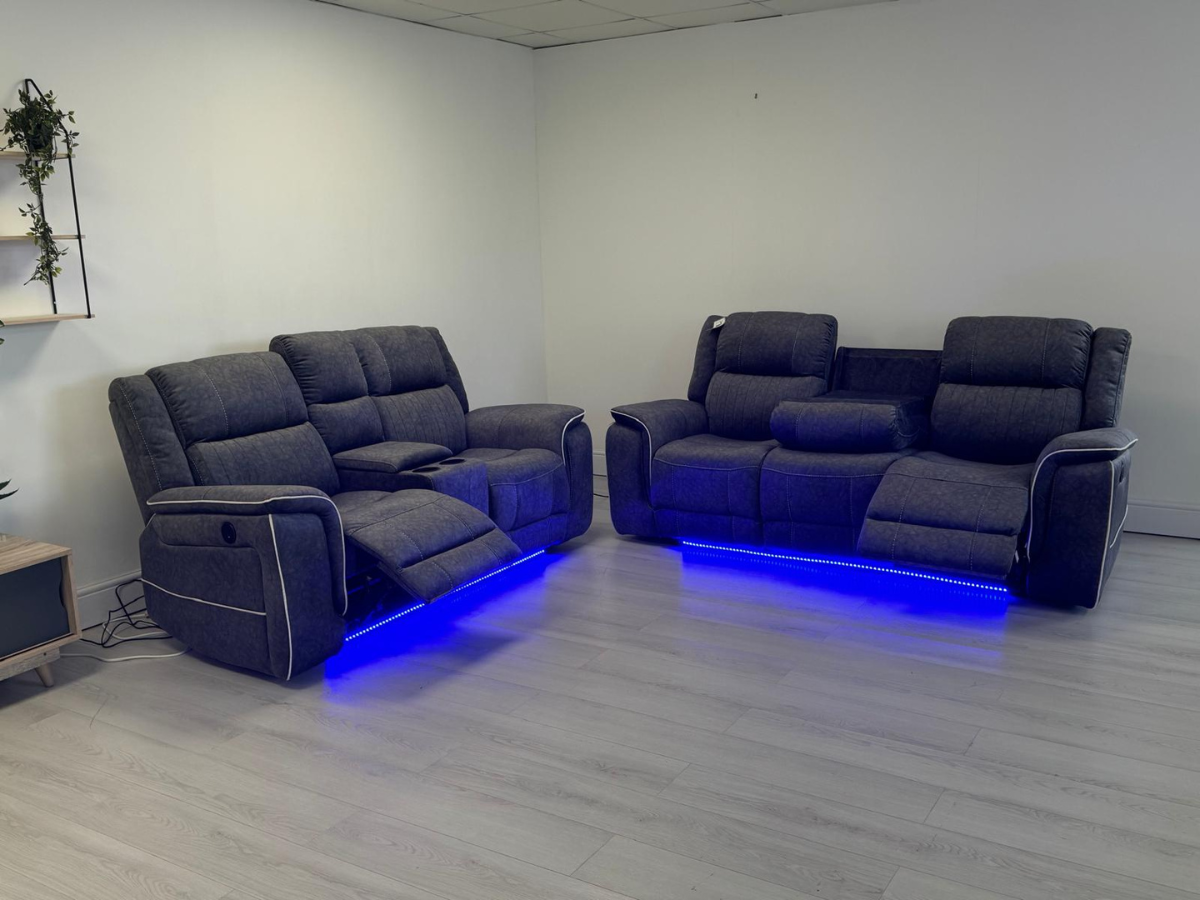 Hanna 3+2 Electric Recliner Sofa Set in Grey Micro Fabric