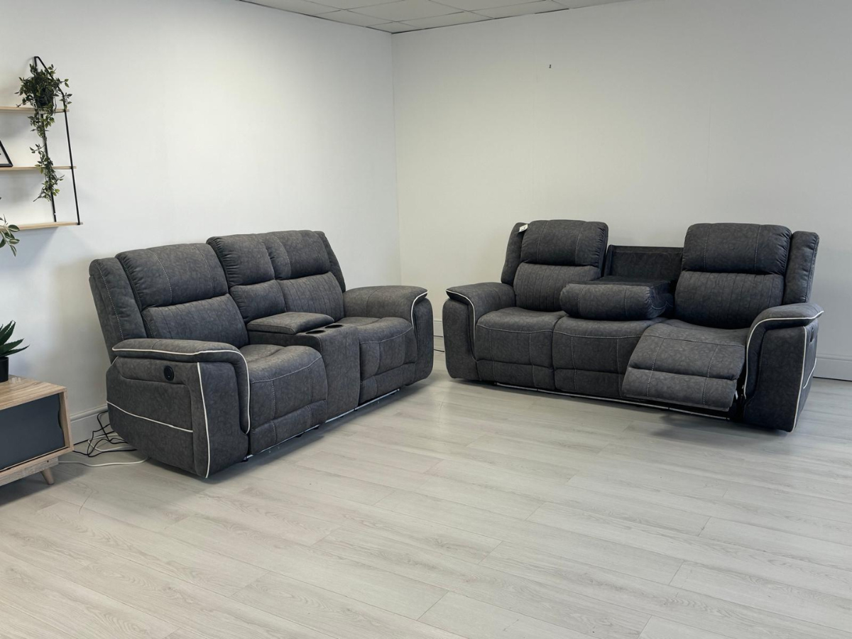 Hanna 3+2 Electric Recliner Sofa Set in Grey Micro Fabric