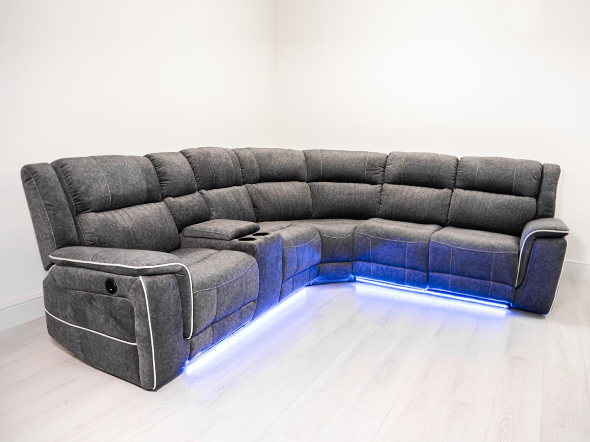 Hanna Electric Recliner Corner Sofa Grey Micro Fabric