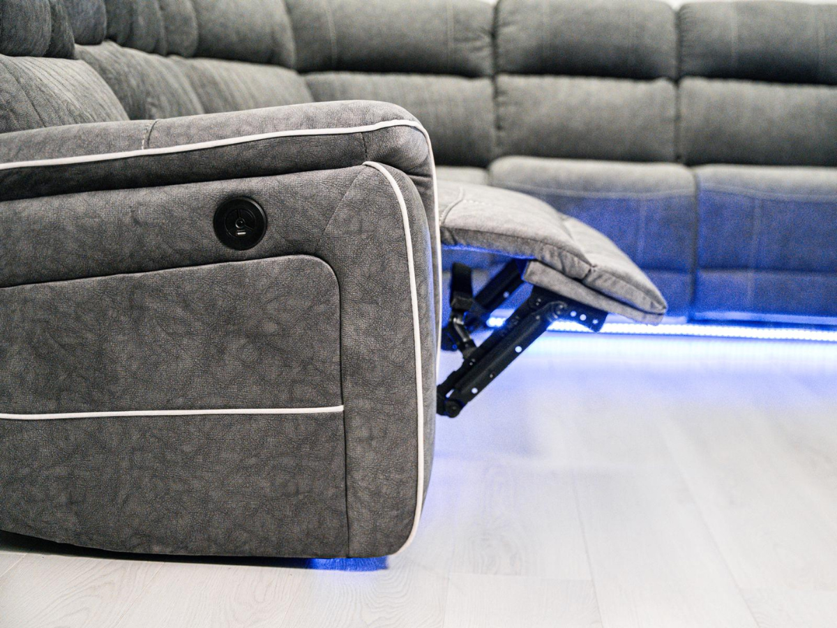 Hanna Electric Recliner Corner Sofa Grey Micro Fabric