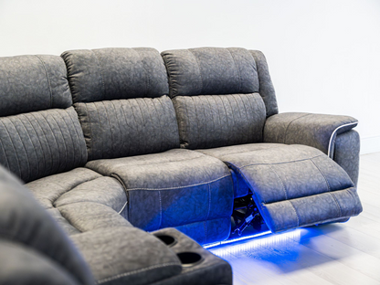 Hanna Electric Recliner Corner Sofa Grey Micro Fabric
