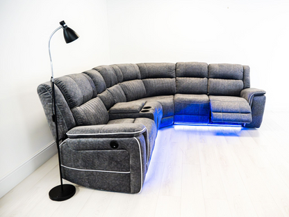 Hanna Electric Recliner Corner Sofa Grey Micro Fabric