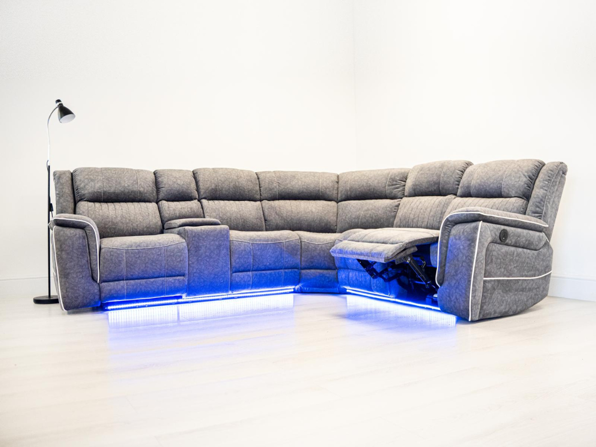 Hanna Electric Recliner Corner Sofa Grey Micro Fabric