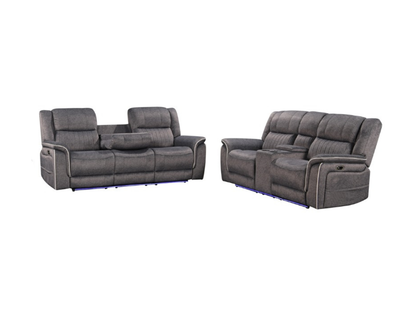 Hannan Fabric 3+2 Electric Recliner Sofa Set Grey