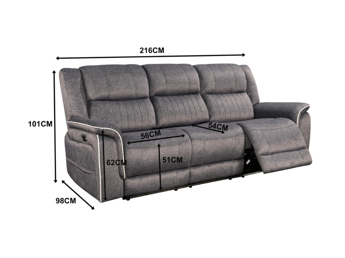 Hannan Fabric 3 Seater Electric Recliner Sofa