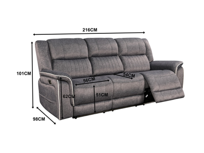 Hannan Fabric 3 Seater Electric Recliner Sofa