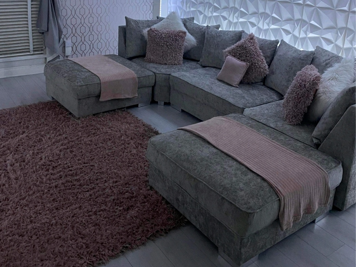 London U Shaped Sofa Truffle Soft Chenille