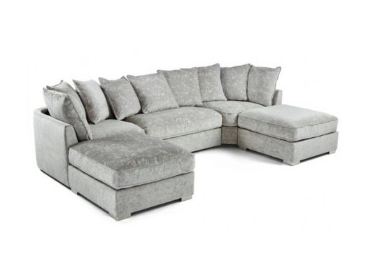 London U Shape Corner Sofa Soft Chenille Silver