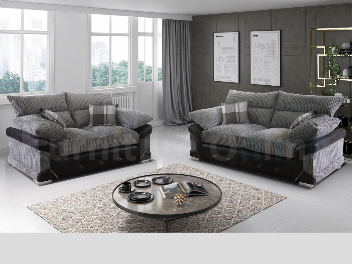 Logan 3+2 Sofa Set Black Grey