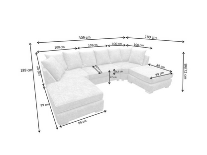 London U Shaped Sofa Truffle Soft Chenille