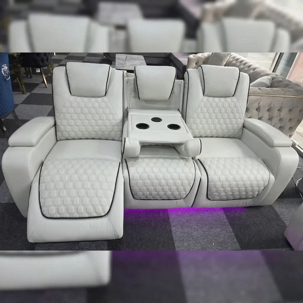 Malaga Leather Electric Recliner Sofa Set With Cupholders and Speakers – 3+2 Seater Sofa Set