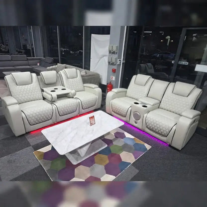 Malaga Leather Electric Recliner Sofa Set With Cupholders and Speakers – 3+2 Seater Sofa Set