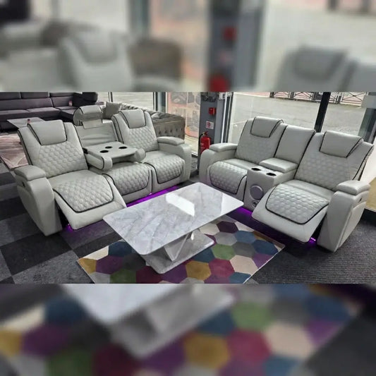 Malaga Leather Electric Recliner Sofa Set With Cupholders and Speakers – 3+2 Seater Sofa Set