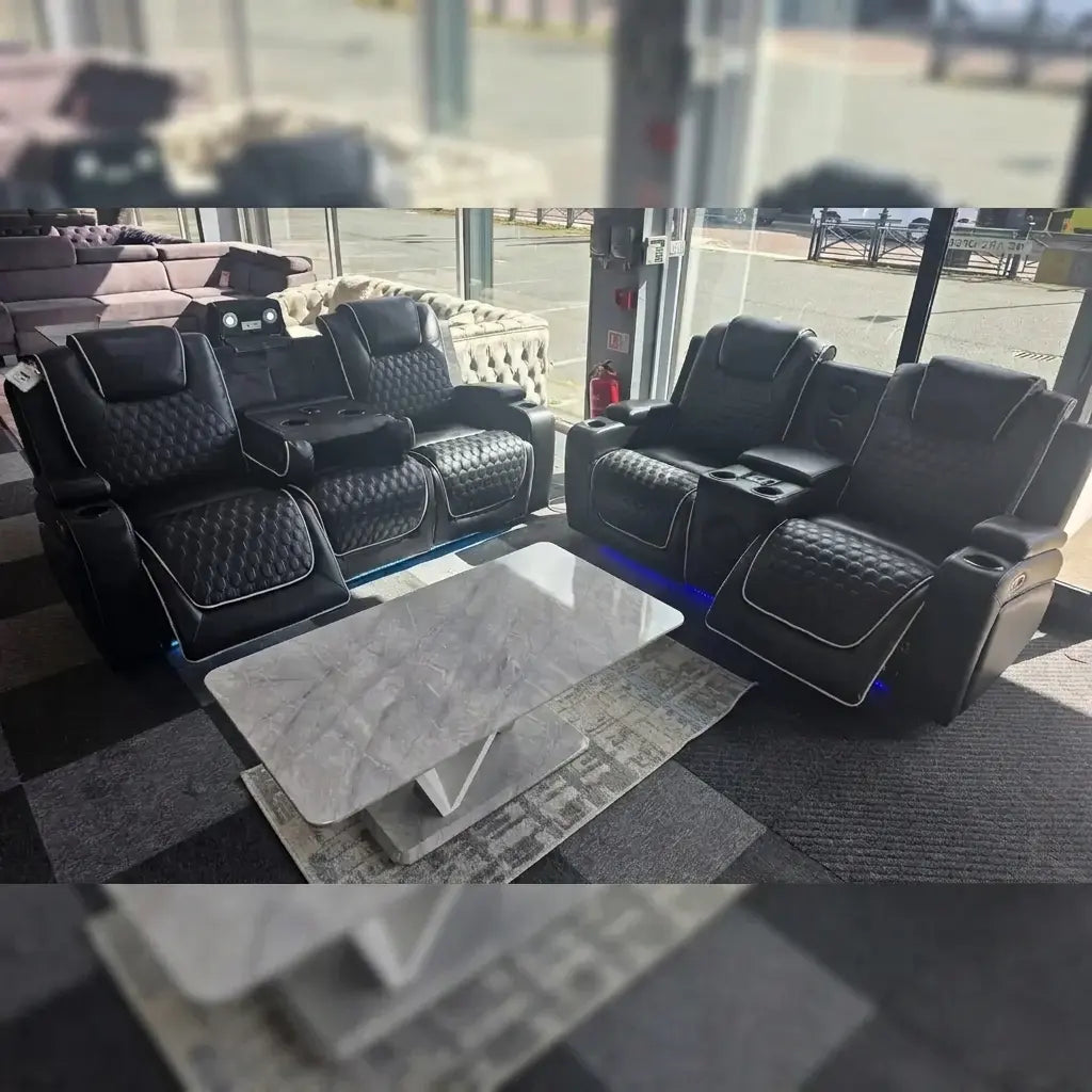Malaga Leather Electric Recliner Sofa Set With Cupholders and Speakers – 3+2 Seater Sofa Set