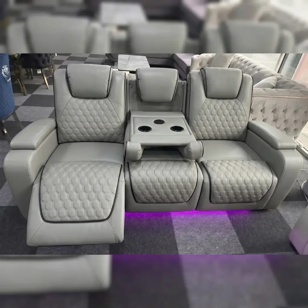 Malaga Leather Electric Recliner Sofa Set With Cupholders and Speakers – 3+2 Seater Sofa Set