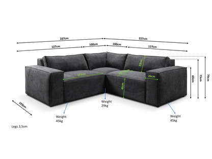 Marlybone Corner Sofa Black Kensington Fabric
