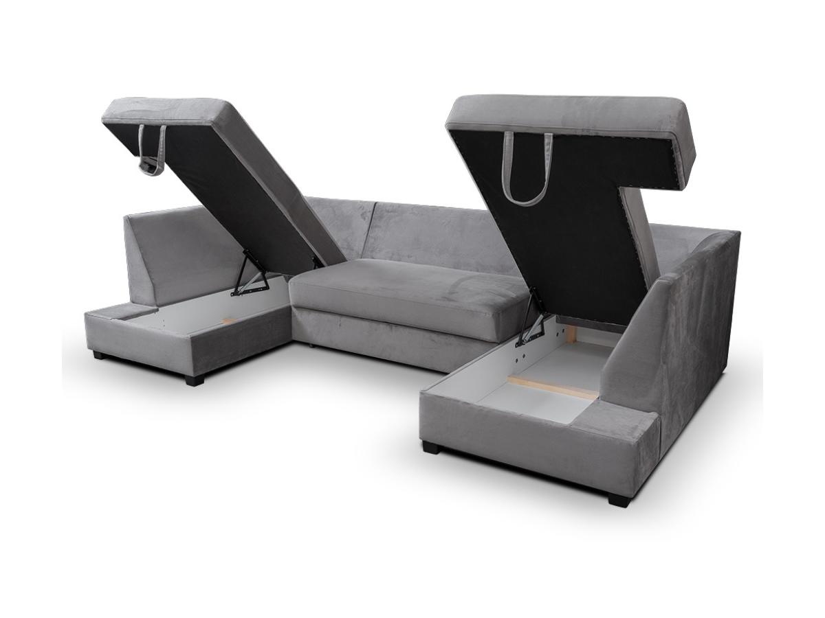 Meridian U Shape Sofa Bed with Storage Grey Plush Velvet