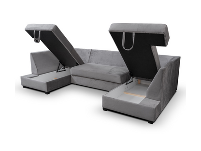 Meridian U Shape Sofa Bed with Storage Grey Plush Velvet