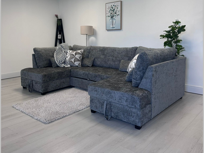 Meridian U Shape Sofa Bed with Storage Alaska Chenille