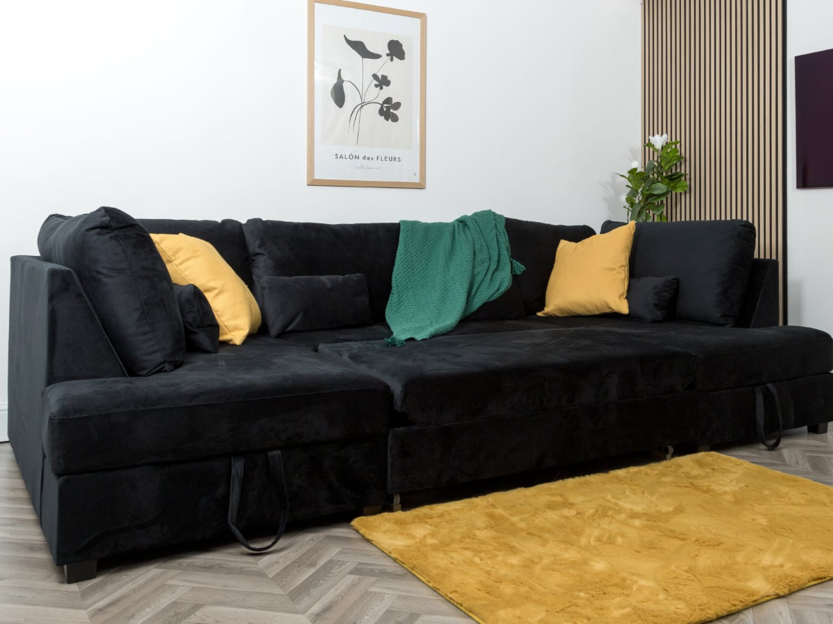 Meridian U Shape Velvet Sofa Bed with Storage