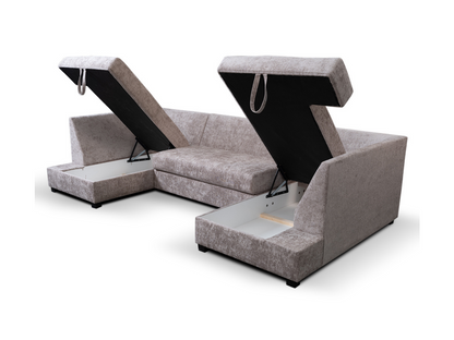 Meridian U Shape Sofa Bed with Storage Alaska Chenille