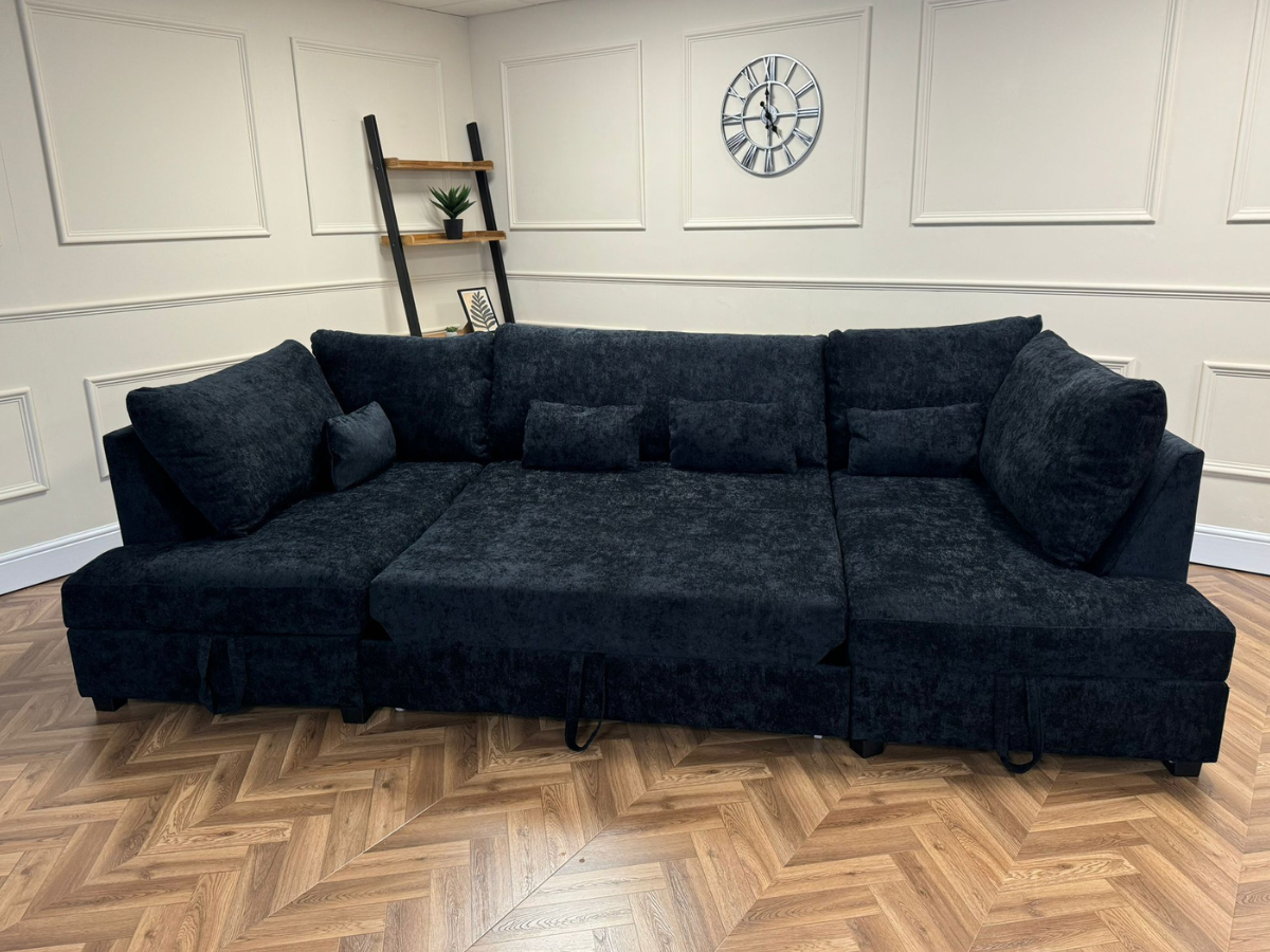 Meridian U Shape Sofa Bed with Storage Alaska Chenille