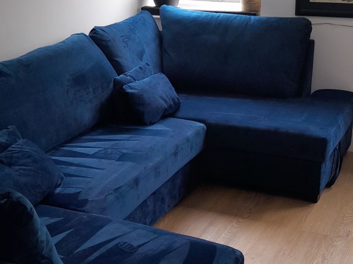 Meridian U Shape Sofa Bed with Storage Blue Plush Velvet