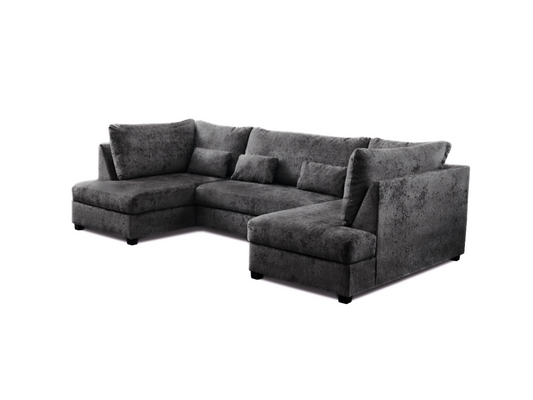 Meridian U Shape Sofa Bed with Storage Alaska Chenille Platinum Grey