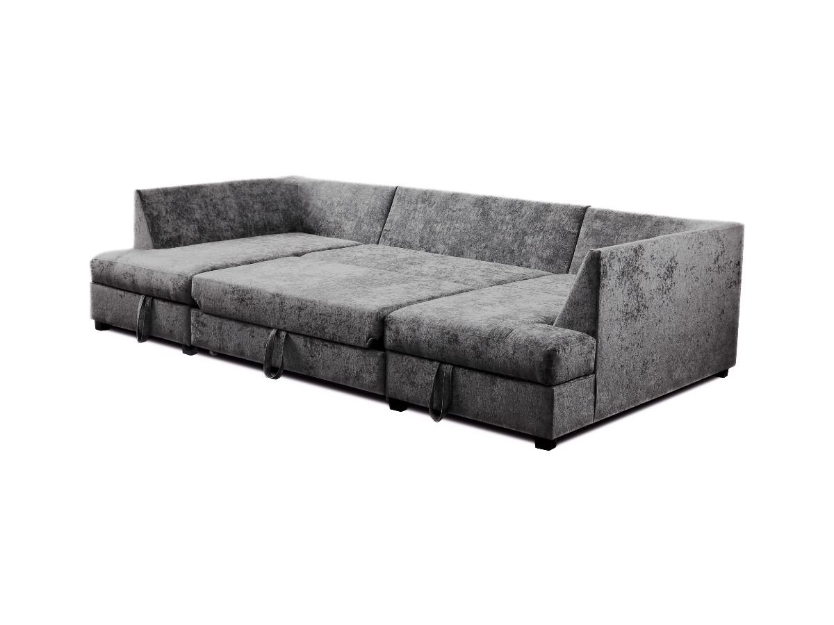 Meridian U Shape Sofa Bed with Storage Alaska Chenille Platinum Grey