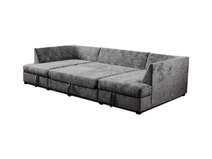 Meridian U Shape Sofa Bed with Storage Alaska Chenille Platinum Grey