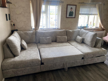 Meridian U Shaped Sofa Bed with Storage in Truffle Alaska Chenille