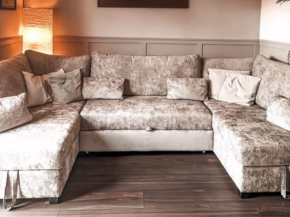 Meridian U Shaped Sofa Bed with Storage in Truffle Alaska Chenille