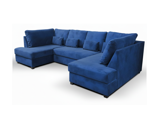 Meridian U Shape Sofa Bed with Storage Blue Plush Velvet