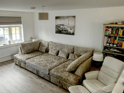 Meridian U Shaped Sofa Bed with Storage in Truffle Alaska Chenille