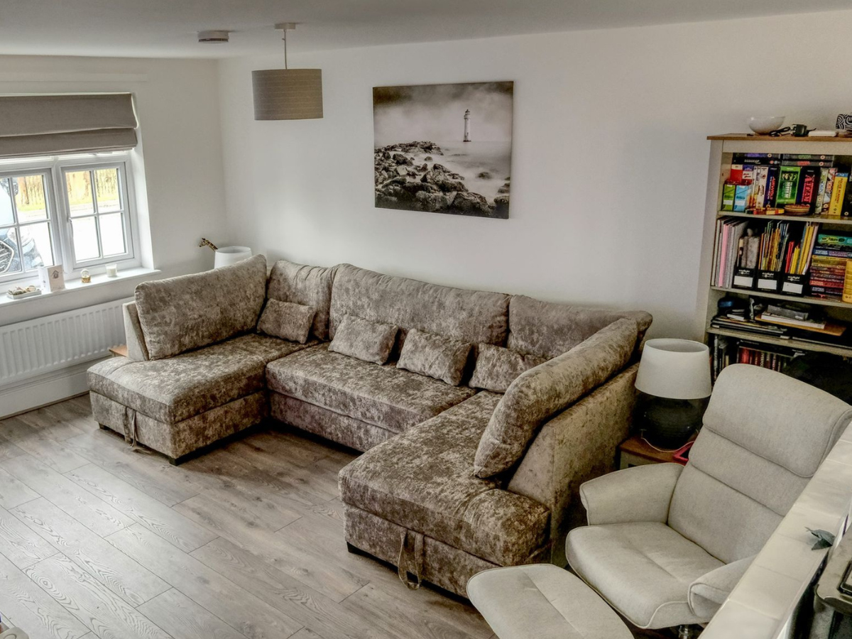 Meridian U Shaped Sofa Bed with Storage in Truffle Alaska Chenille