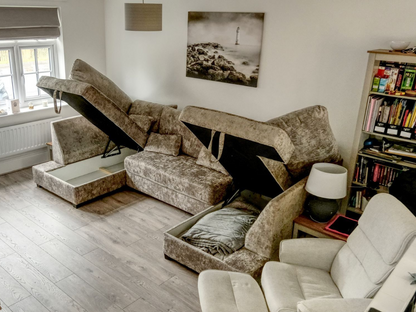 Meridian U Shaped Sofa Bed with Storage in Truffle Alaska Chenille