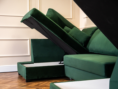 Meridian Green Sofa Bed with Storage U Shaped
